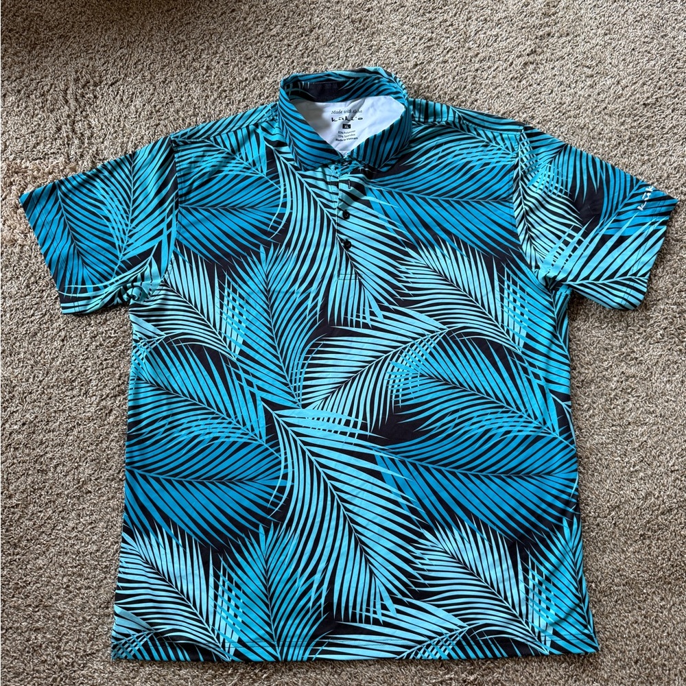 Mens Blue Palm-Print Private Golf Course Polo